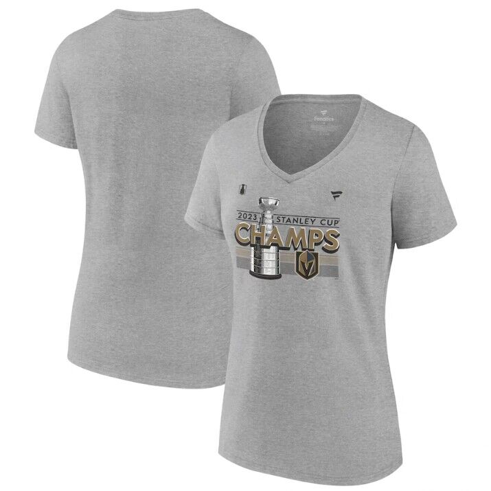 Women's Gray Vegas Golden Knights Heather 2023 Stanley Cup Champions Locker Room Plus Size V-Neck T-Shirt